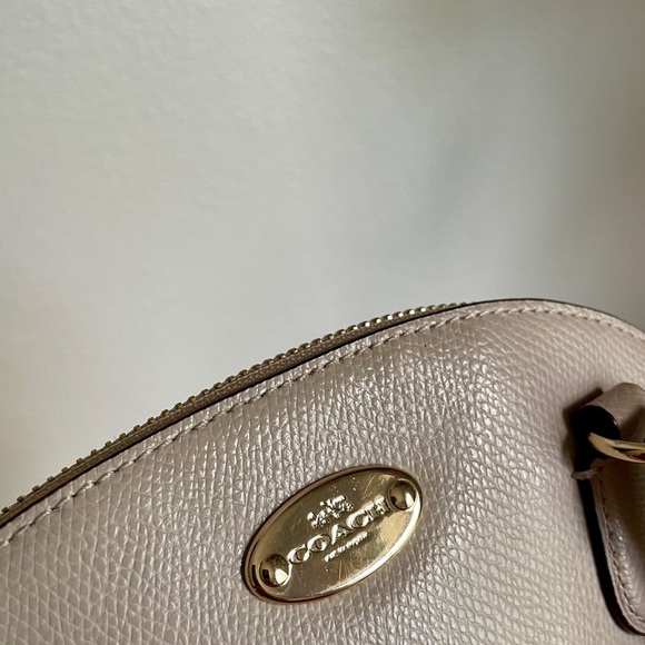 COACH Mini Cora Dome Satchel – Colorblock Taupe/Cream | Pebbled (Grain) Leather - Picture 9 of 15